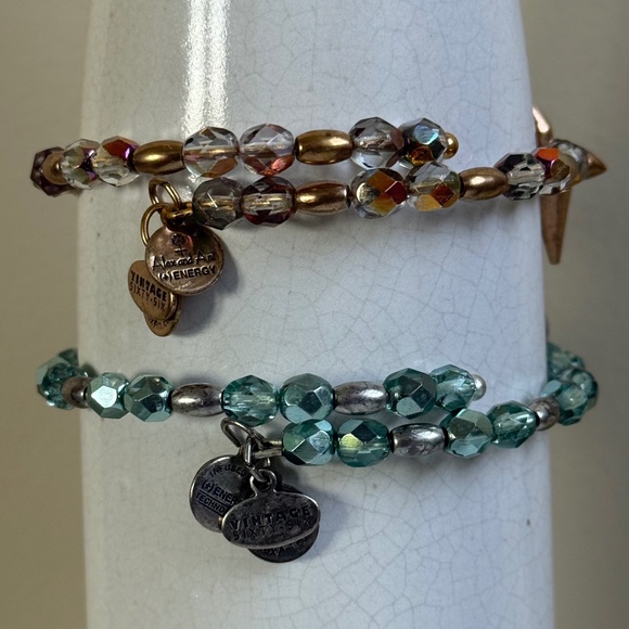 ALEX and ANI VINTAGE SIXTY-SIX Two Wrap Bracelets Crystal Beads & Spikes 6-1/2" - Picture 2 of 7